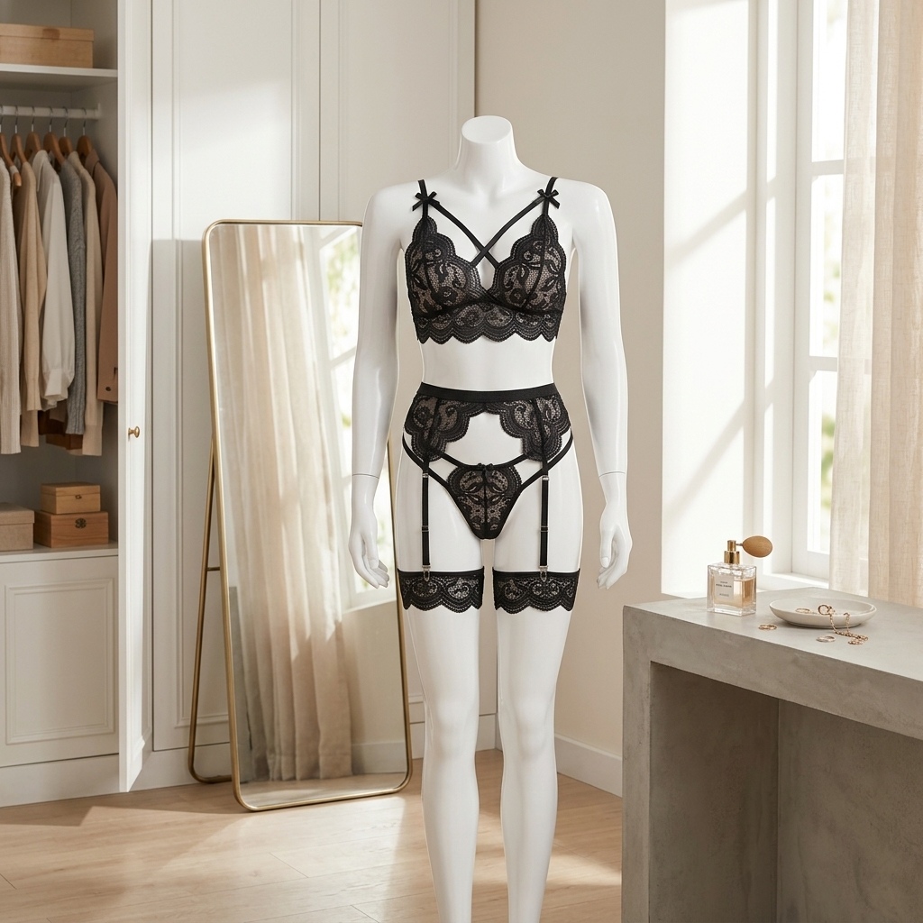 طقم لانجري نسائي من الدانتيل ا - مراجعة Garter Belt Set وسعره